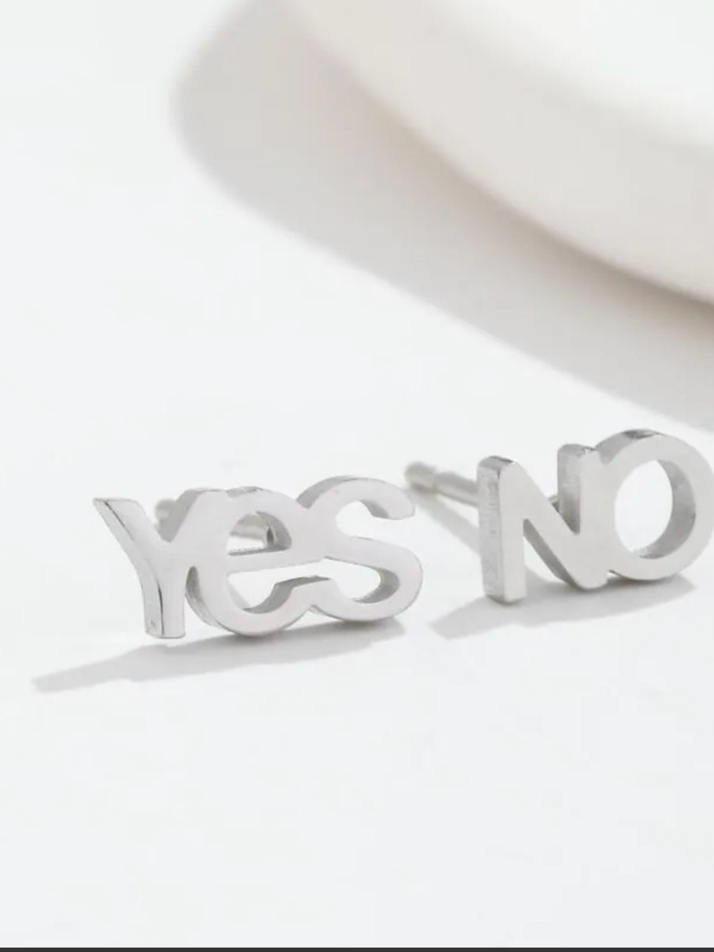 Yes & No Silver Stud Earrings - NWOT